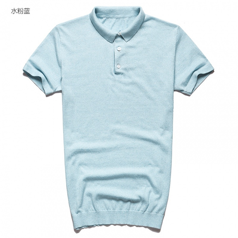 价夏装新款男士修身短袖针织衫翻领半袖毛衣纯