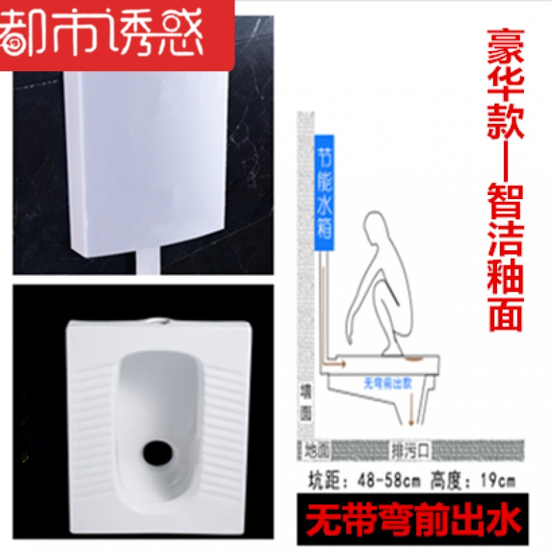 蹲便器整套装冲水箱陶瓷家用卫生间厕所防臭节水蹲厕便池蹲坑式 智洁釉面无弯前排出水+水箱