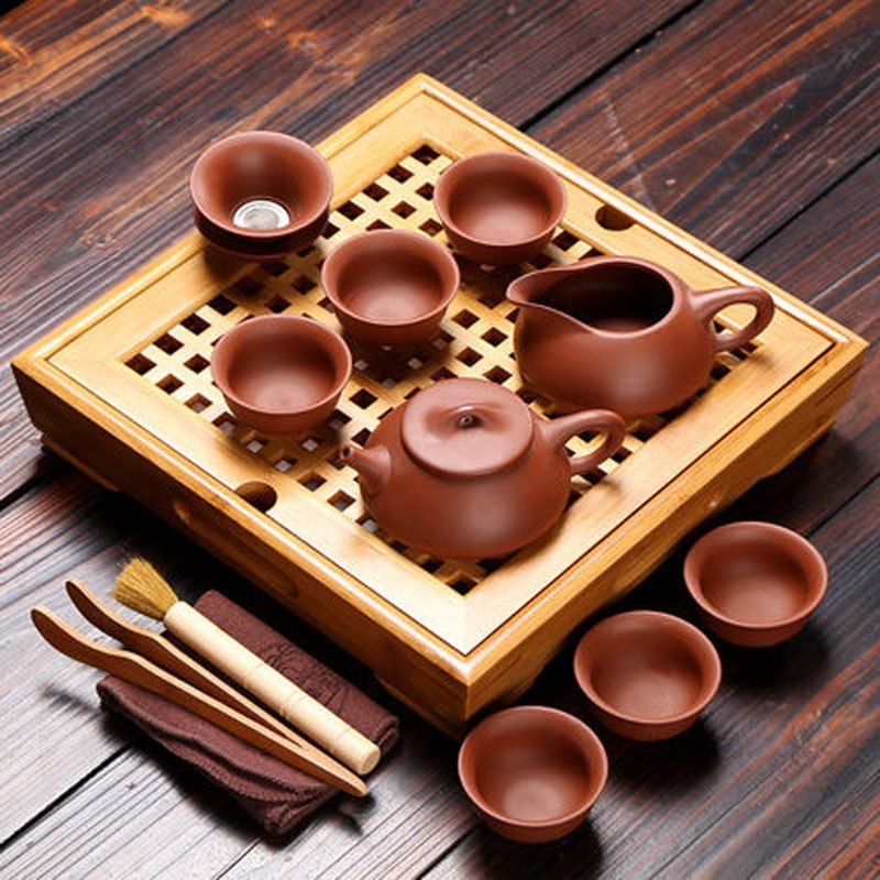 小型功夫茶具整套装迷你紫砂陶瓷家用竹茶盘简