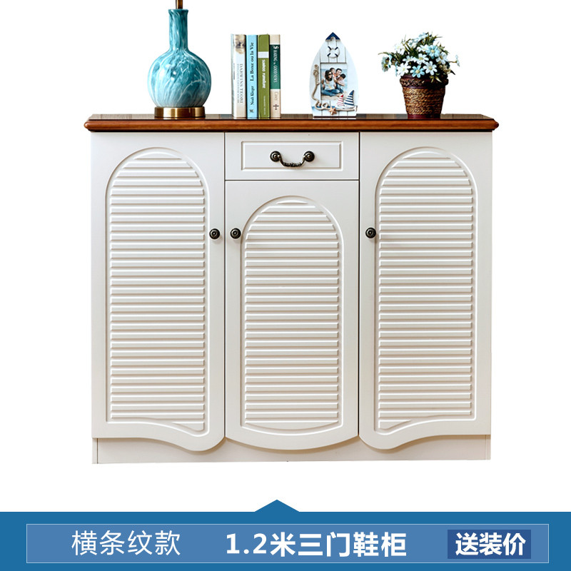 地中海鞋柜美式乡村田园门厅柜玄关柜储物柜欧式间厅柜隔断柜白色 三门横条纹1.2米（送装）