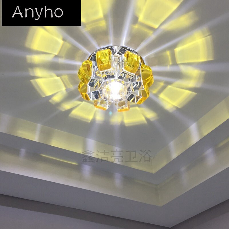Anyhot水晶过道灯玄关灯吊顶灯走廊灯门厅灯创意射灯欧式客厅天花灯 高亮－5瓦led暖光暗装