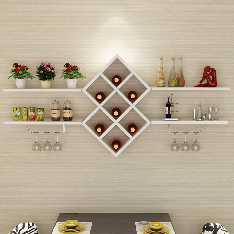 简约现代红酒架壁挂式酒杯架创意餐厅菱形酒柜墙上置物酒格装饰架 长1.6米白色
