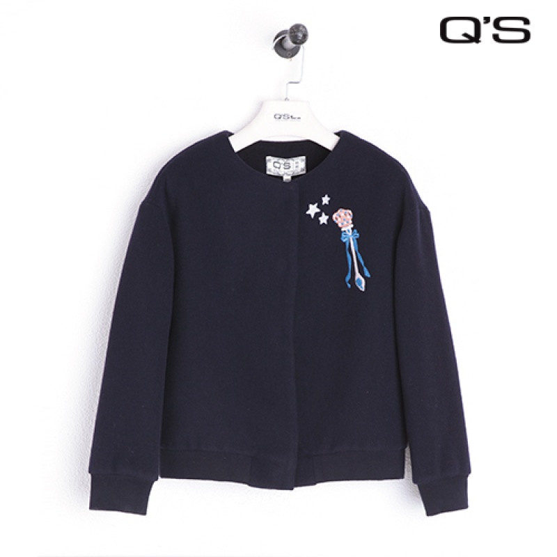 Q&rsquo;S/秸熙女装2017冬装新款时尚绣花装饰圆领短款大衣外套JAC2B3 S 藏蓝