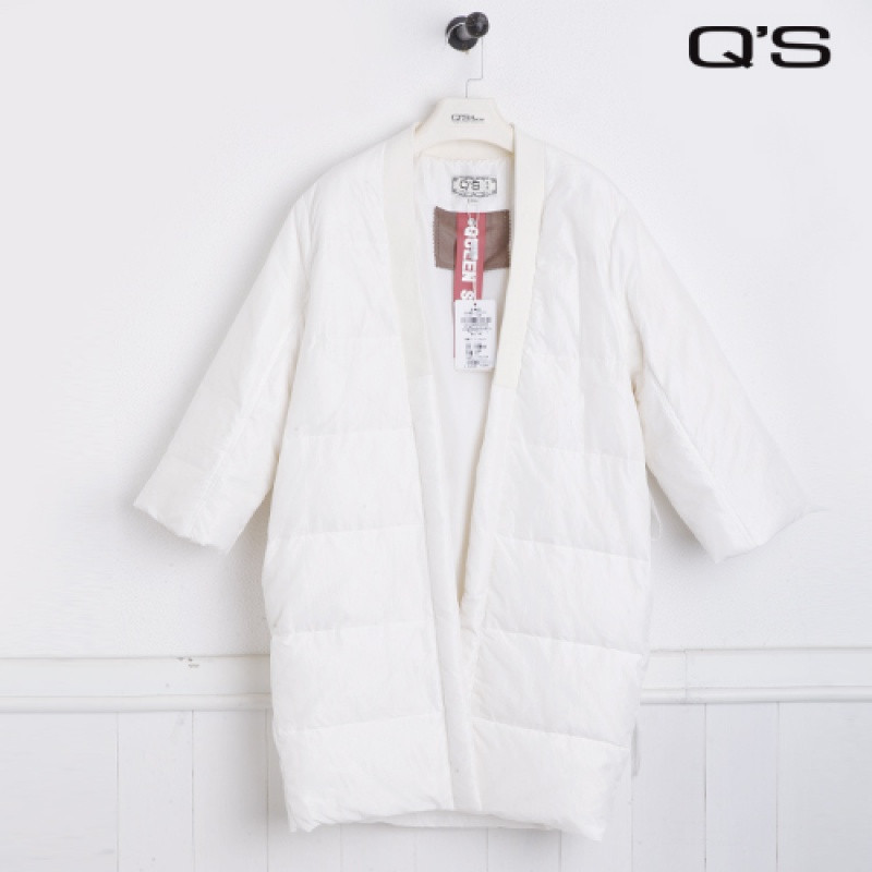 Q&rsquo;S/秸熙女装2017冬装新款纯色开襟九分袖宽松茧型羽绒服JXE153 XS 白色