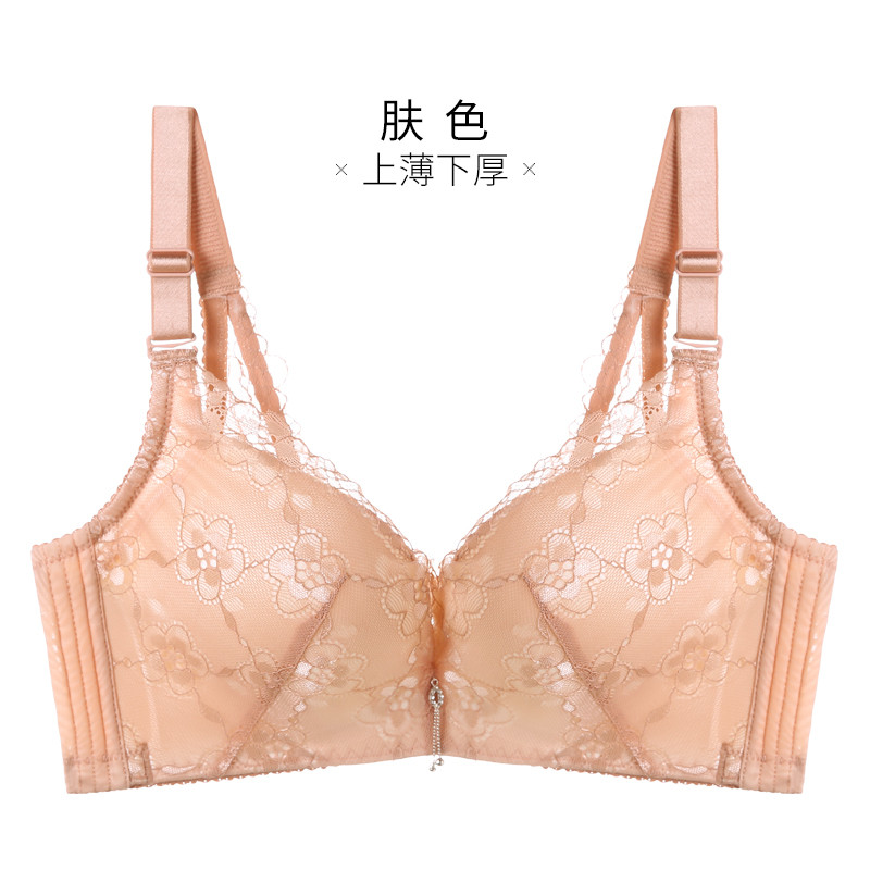 千奈美QIANNAIMEI春季新款性感小胸3/4罩杯聚拢蕾丝内衣全罩杯无钢圈厚杯舒适文胸罩 肤色 85B