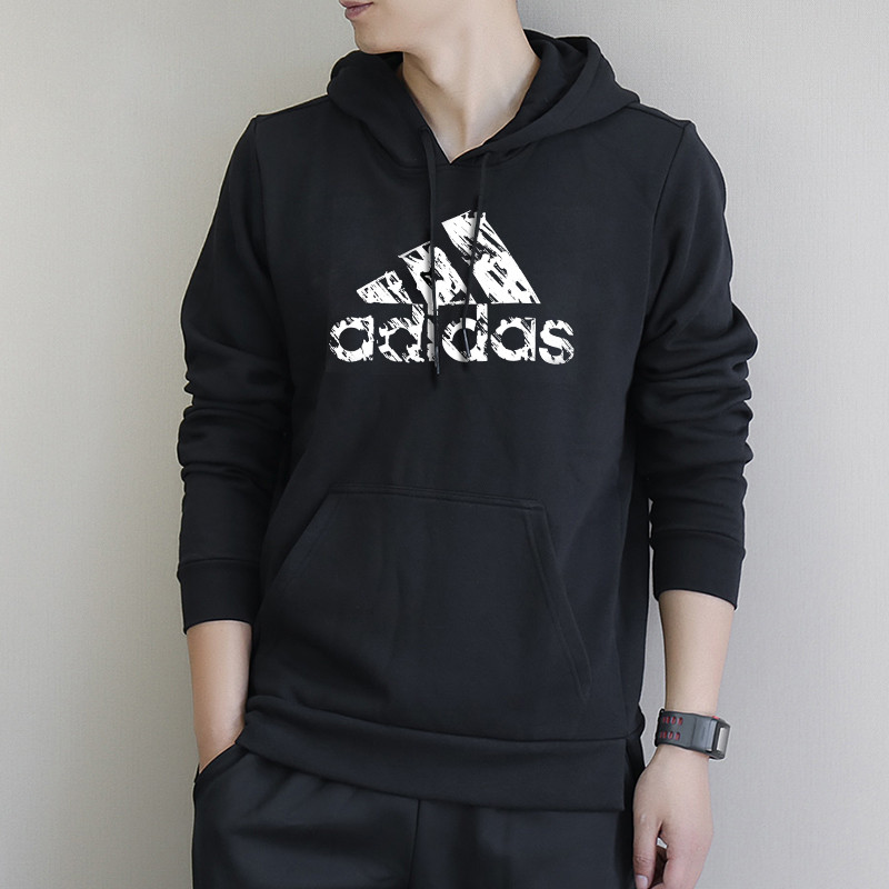 阿迪达斯正品2018春季新款男运动休闲套头卫衣帽衫 adiHG1-BW XXL(成人）