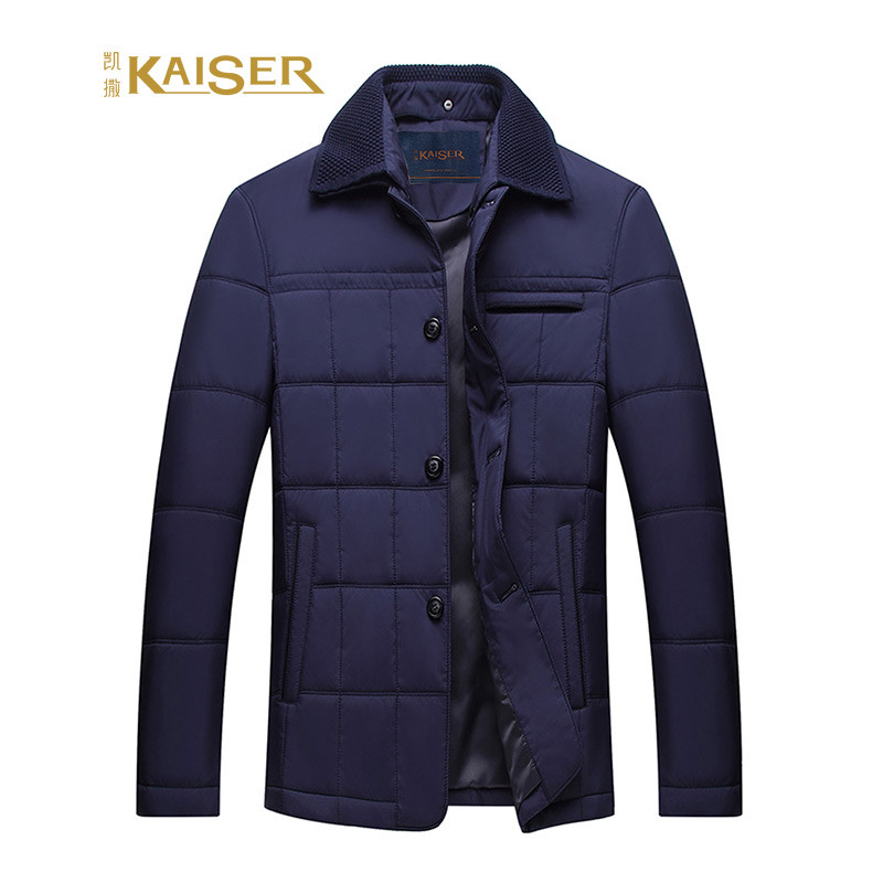 凯撒KAISER 棉服男士翻领简约休闲百搭冬季保暖款男外套 藏蓝 180/XL