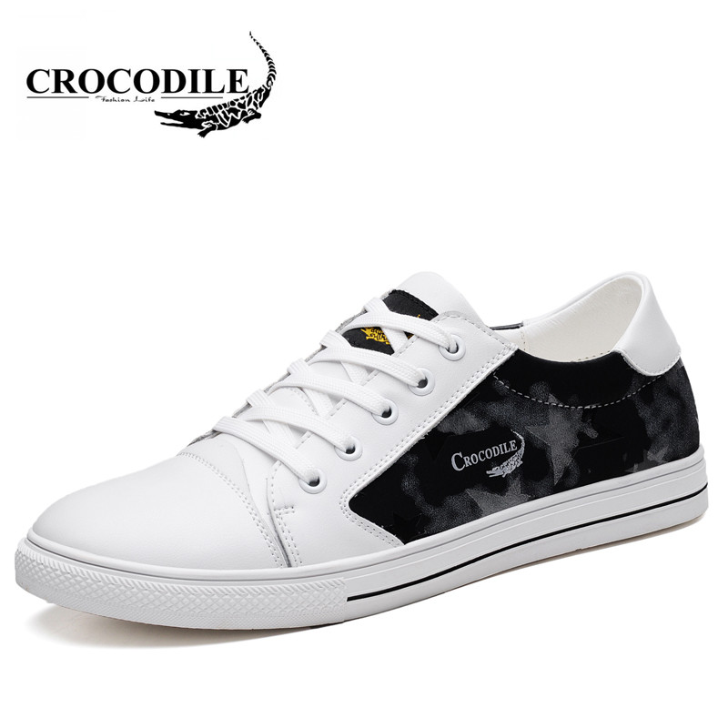 鳄鱼恤(CROCODILE)休闲时尚鞋子贴胶舒适韩版男鞋二层牛皮鞋 2018 白色 43码