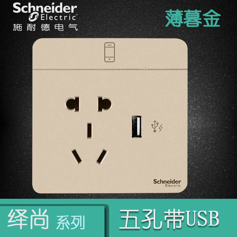 施耐德电气（Schneider Electric） 开关插座面板 绎尚系列薄暮金 五孔带USB 薄暮金