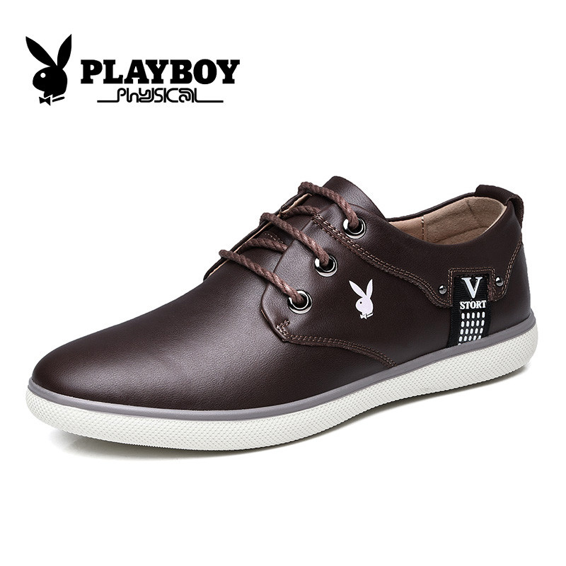 花花公子（PLAYBOY） 英伦时尚板鞋男鞋系带休闲鞋 X39077 卡其色 43码