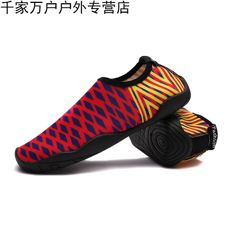 运动户外夏季溯溪鞋男女款涉水鞋男女浮潜水鞋速干沙滩游泳鞋赤足贴肤软鞋跑步机鞋防滑_8 红黄 26