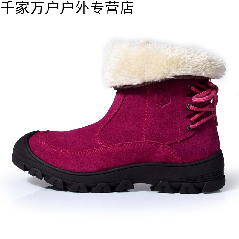 登山鞋户外冬季徒步鞋女士全毛保暖中长靴雪地靴爬山鞋溯溪鞋越野跑步鞋_3 紫色 36