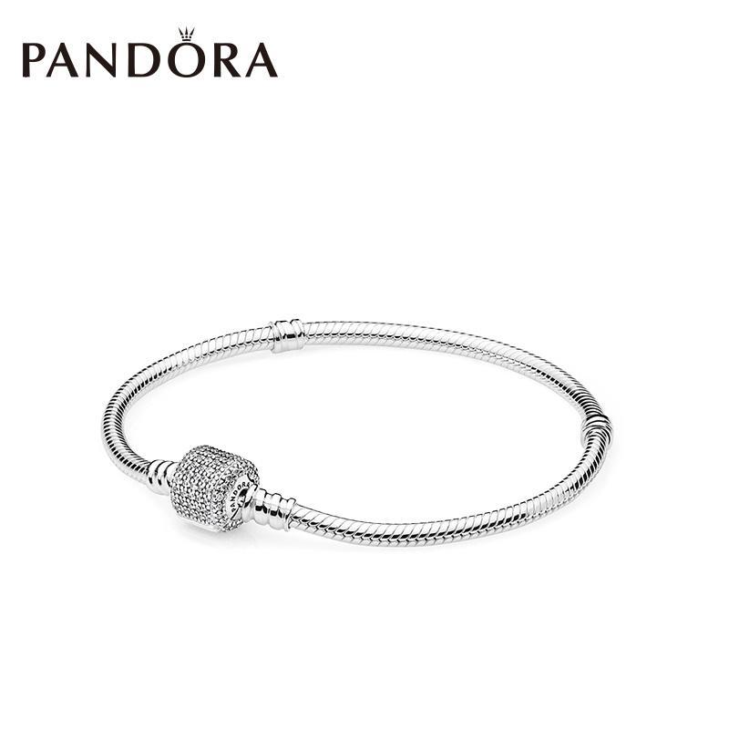 PANDORA/潘多拉Moments基础锆石蛇骨链925银手链590723CZ 17cm