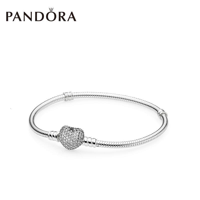 PANDORA/潘多拉爱心形锆石扣基础蛇骨手链590727CZ 20cm