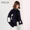 Neelly/纳俪2018春季新款短款纯色口袋拼接休闲外套 M 藏青