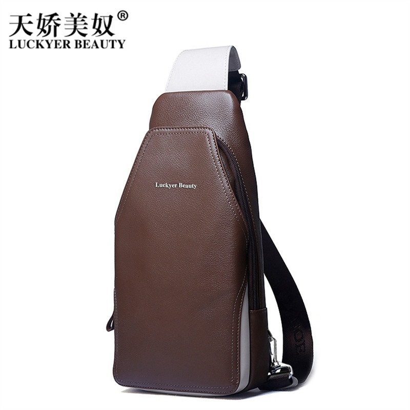 天娇美奴天娇美奴胸包男真皮男包单肩斜挎包休闲商务男士包包韩版背包男包 卡其色