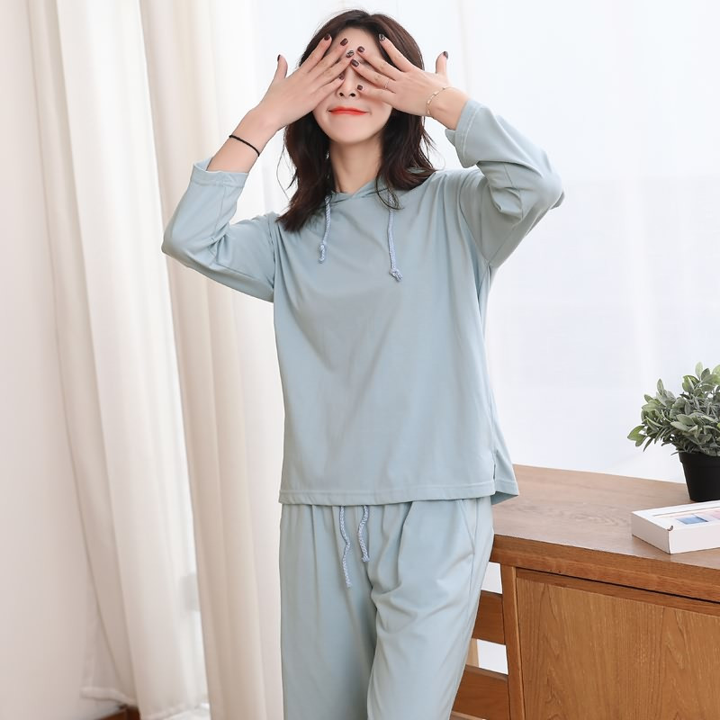 茵珠麗YinZhuli 2018棉质长袖女士睡衣春秋季韩版可外穿女生家居服套装女 春秋天少女时尚休闲居家服8531 L 4号款