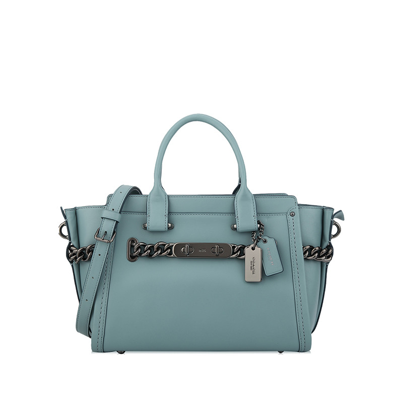 Coach蔻驰 SWAGGER 27双旋锁牛皮大号女士手提斜挎包 59542DKM30F 灰蓝色