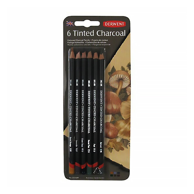 英国得韵(Derwent)Tinted Charcoal彩色炭笔 得韵碳笔炭铅水溶彩铅 6色卡装(2301689)