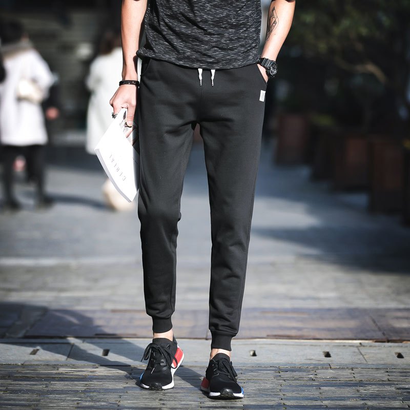 豪客虎日系原宿迷彩裤运动裤男士休闲裤哈伦裤束脚裤卫裤跑步裤 3XL K72-黑色