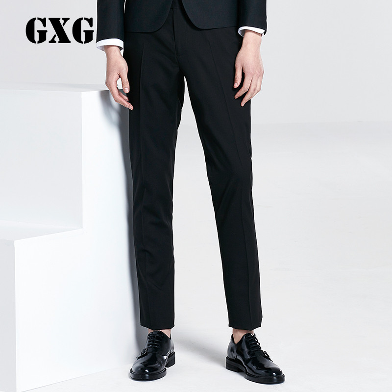 GXG西裤男装春季男士韩版时尚修身黑色裤子男西裤#63114112 185/XXL 黑色