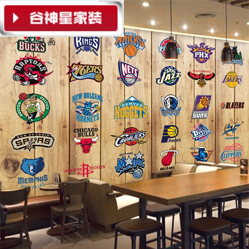 洋子（YangZi）（LANMiu）NBA队标壁纸个性背景墙餐厅客厅球迷酒吧墙纸复古大型壁_1 拼接鳄鱼皮纹纸