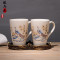 洋子（YangZi）欧式创意陶瓷漱口杯简约分离式洗漱水杯牙刷杯子情侣套装卫浴用品_1 情侣对杯蓝孔雀(把手)