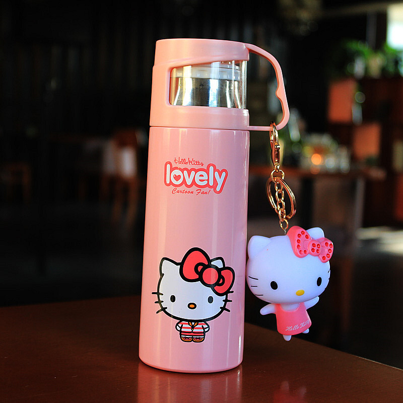 洋子（YangZi）可爱保温杯不锈钢便携真空男女士学生儿童卡通水壶创意带盖茶水杯 猫咪小号350ML裸杯+公仔