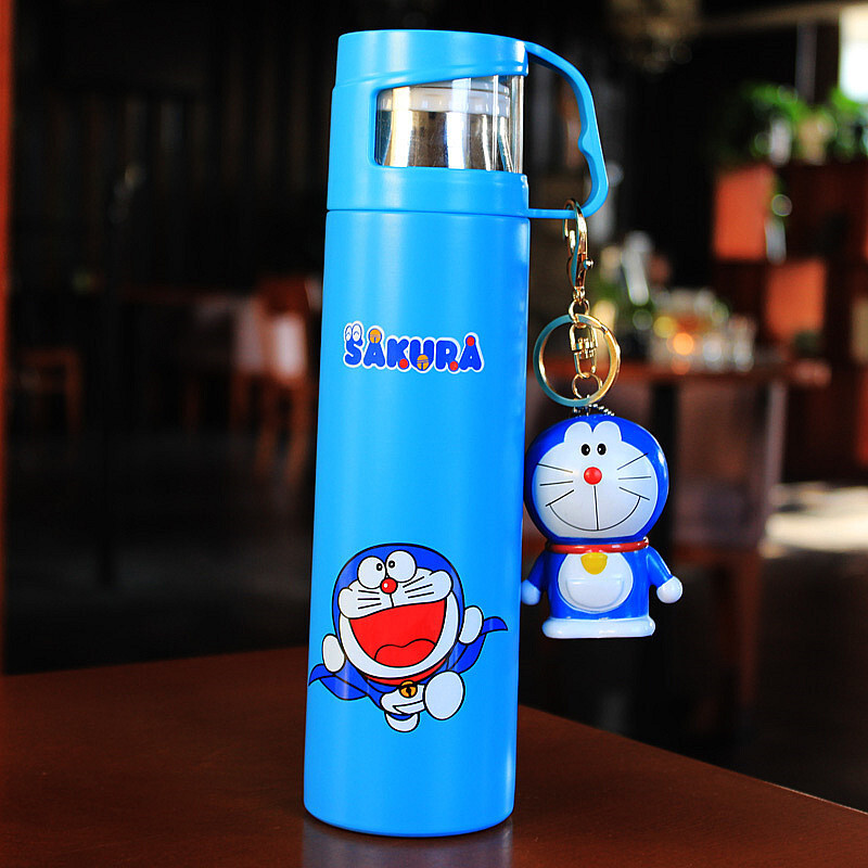 洋子（YangZi）可爱保温杯不锈钢便携真空男女士学生儿童卡通水壶创意带盖茶水杯 叮当大号500ML裸杯+公仔