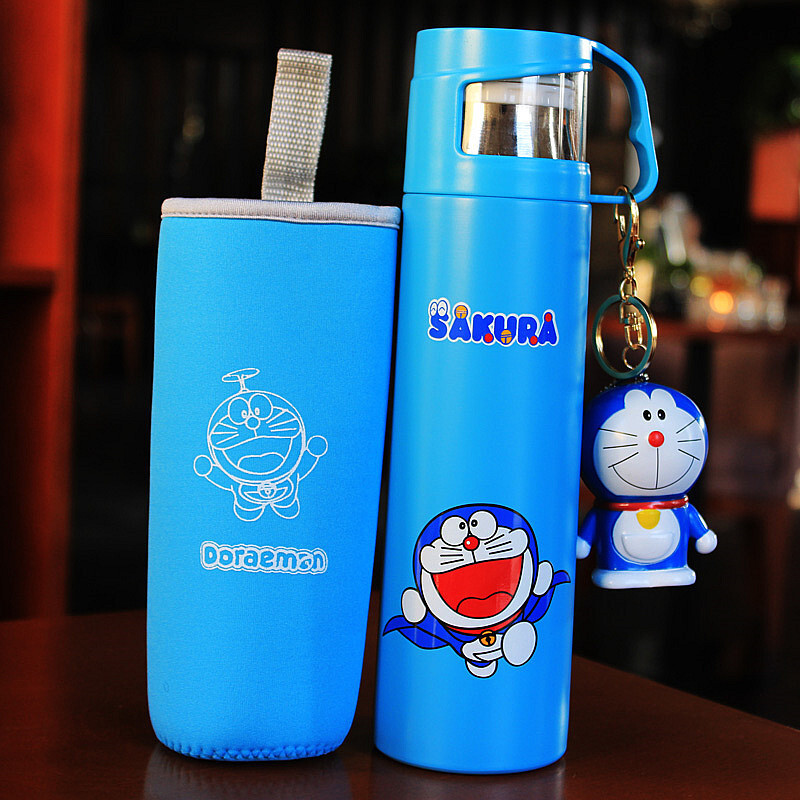 洋子（YangZi）可爱保温杯不锈钢便携真空男女士学生儿童卡通水壶创意带盖茶水杯 叮当大号500ML赠杯套+公仔+杯刷