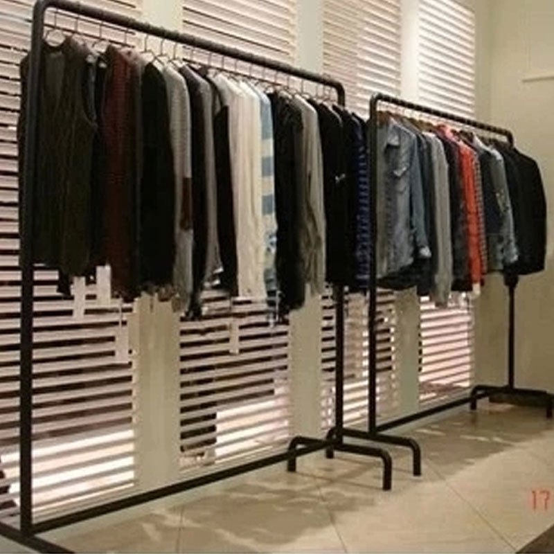 铁艺衣架杆服装店男女货架展示架落地式中岛架侧挂架衣服架子多色多款多功能时尚创意服装店家具服_1_1 长80宽40高130cm