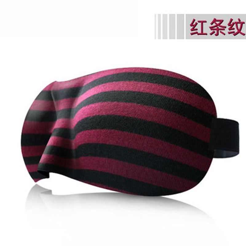 棉质舒适百搭时尚潮流眼罩形睡眠3D立体睡眠遮光包邮透气男女睡觉护眼可爱卡通送耳塞生活日用_2 红条纹【送便携袋+耳塞】