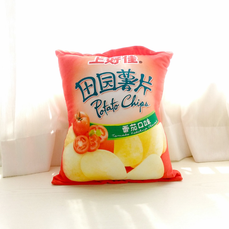 创意仿真食物零食薯片汽车办公室折叠靠枕靠垫抱枕空调被子两用_13 两用空调被(1*1.5米) 粉红色薯片番茄味42X35