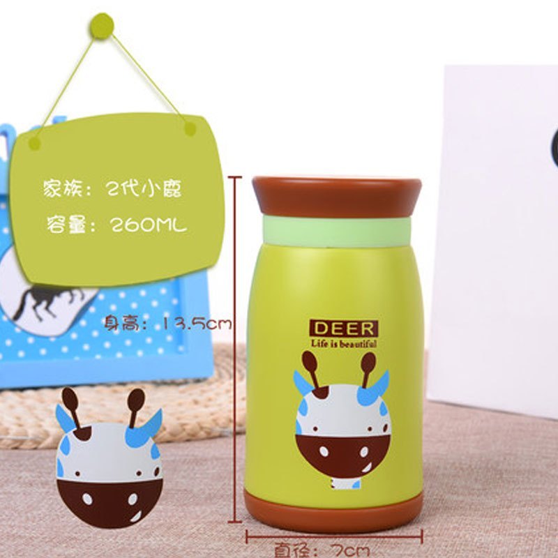时尚创意生活日用水具水杯儿童保温杯女男不锈钢运动壶学生水杯子创意卡通大肚杯家居器皿生活日_1 小鹿260ML