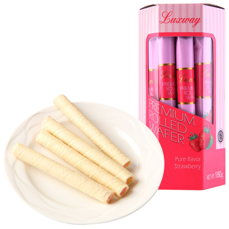 乐卡斯草莓味爆浆威化卷180g