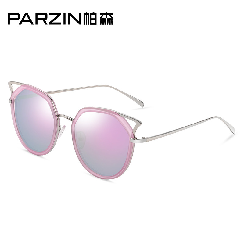 帕森(PARZIN) 偏光太阳镜 女士性感猫眼TR大框潮墨镜开车镜 2019款9877 磨砂紫反光膜紫色片