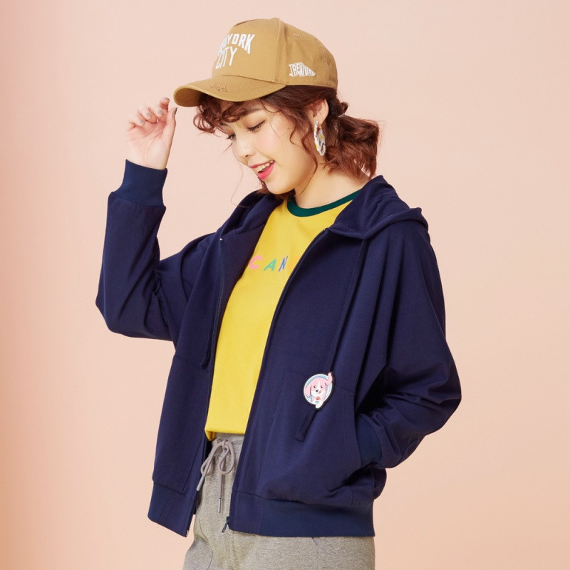 美特斯邦威2018春装新品开衫卫衣女连帽可爱卡通运动外套韩版潮X60347910963_1 165/88A 藏青色