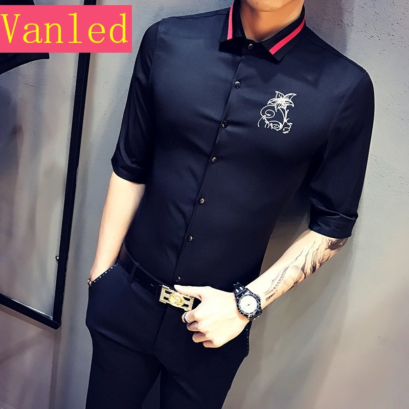 酒店KTV夜场少爷服装夏季酒吧短袖衬衫男服务生工作制服潮_2 3XL 黑色A106-1-CS18