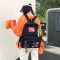 双肩包女韩版学生2018新款黑色帆布百搭旅行拉链包时尚字书包 粉色