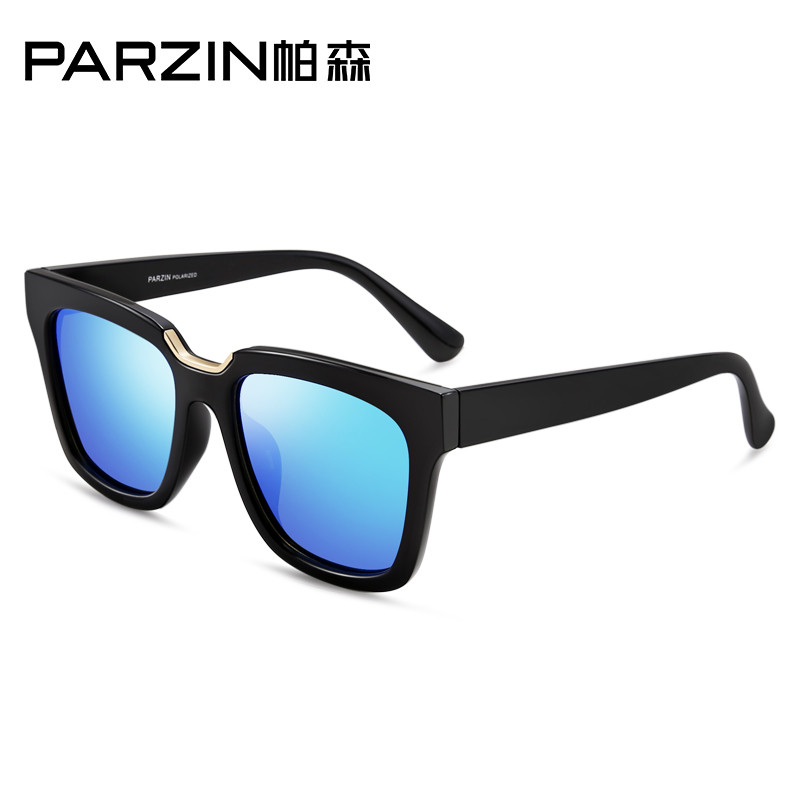 帕森(PARZIN) 太阳镜女 轻盈TR90偏光镜 箭头复古圆框炫彩膜潮墨镜 新品9857 黑框反光膜冰蓝片