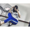 18款式春夏新款冰丝针织运动休闲校服裤女松紧腰宽松侧边条纹小脚长裤子 L 黑色