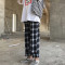 18款式HG.定制实拍韩国ulzzang原宿复古BF风宽松休闲格子阔腿男女长裤 均码 红色