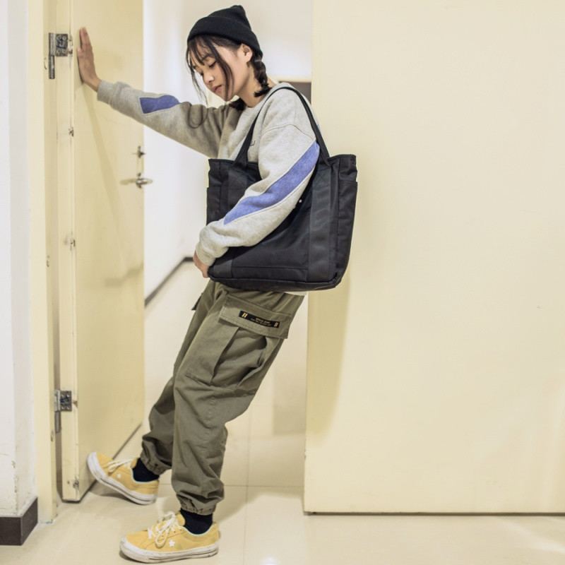 18款式spaceJ工装裤女bf风秋冬学生宽松多口袋休闲长裤子束腿裤潮K45 M 军绿色