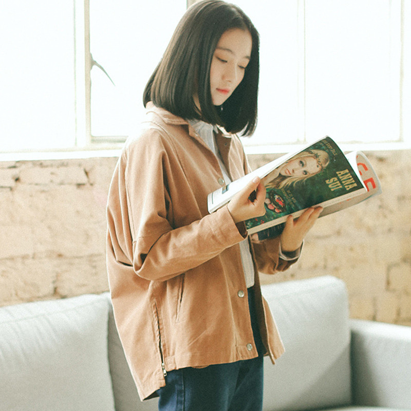 18款式超火的灯芯绒工装外套女酷春季帅气开学季糖果色上衣服女学生潮人 均码 卡其色