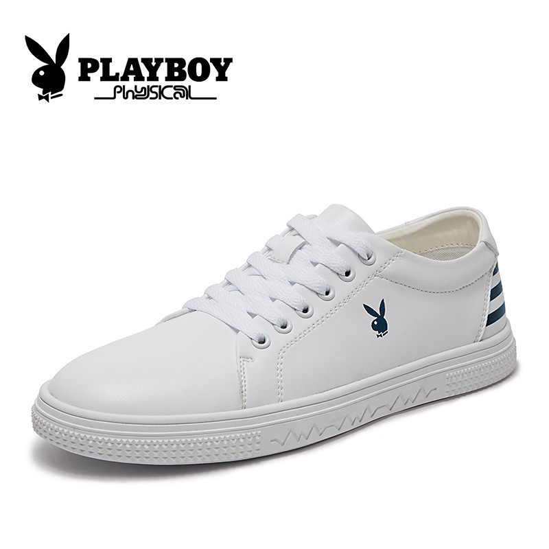 花花公子(PLAYBOY)春季新品男鞋运动休闲鞋潮流百搭板鞋韩版潮鞋 X39428 白蓝色 39码