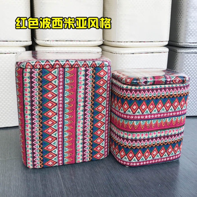多功能收纳凳实木可折叠加大坐人沙发储藏物整理箱搁脚换鞋皮凳子_7 13#红波西米亚