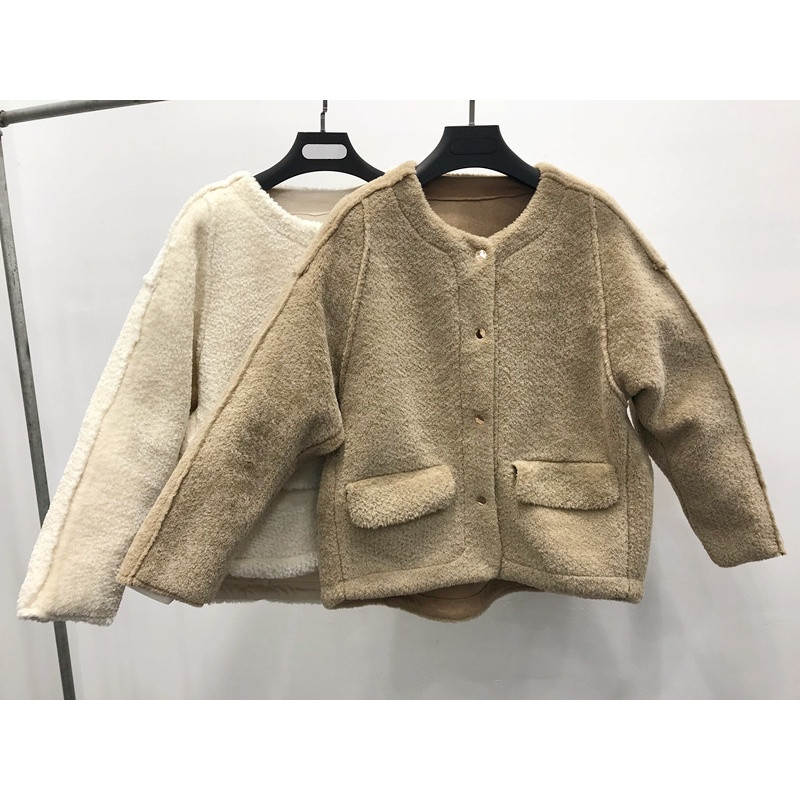 18款式新品百搭皮毛一体茧型短外套宽松显瘦羊羔毛韩版麂皮绒夹克女2018 默认尺寸 默认颜色