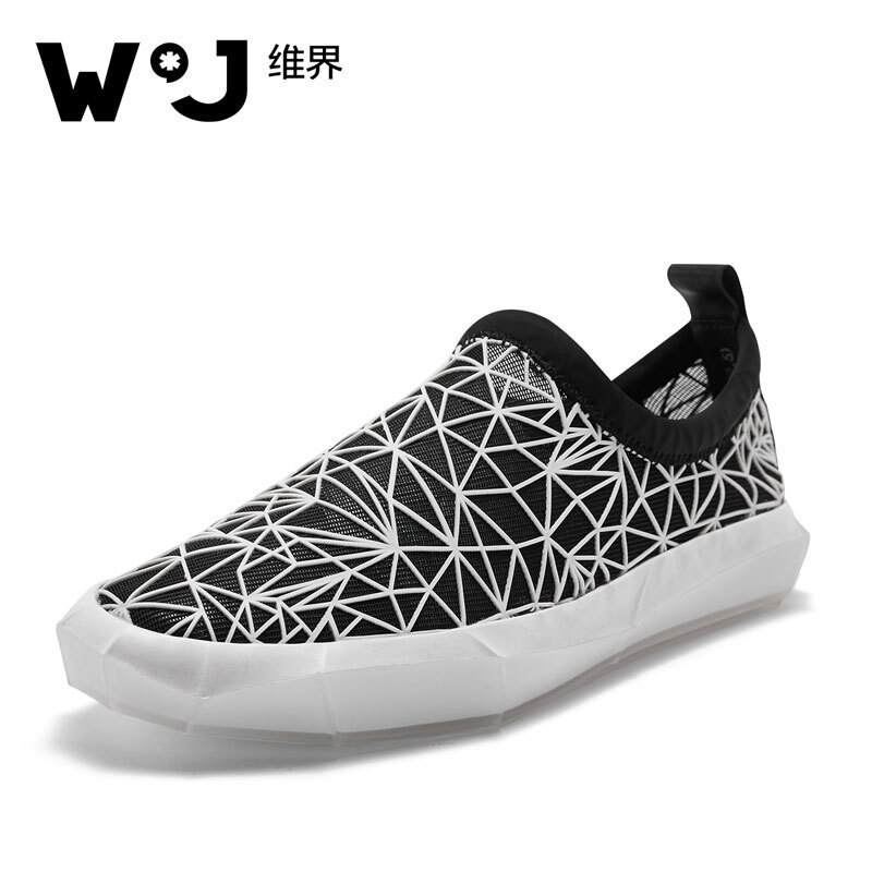 维界维界时尚潮流 透气运动懒人网鞋板鞋 黑白 39