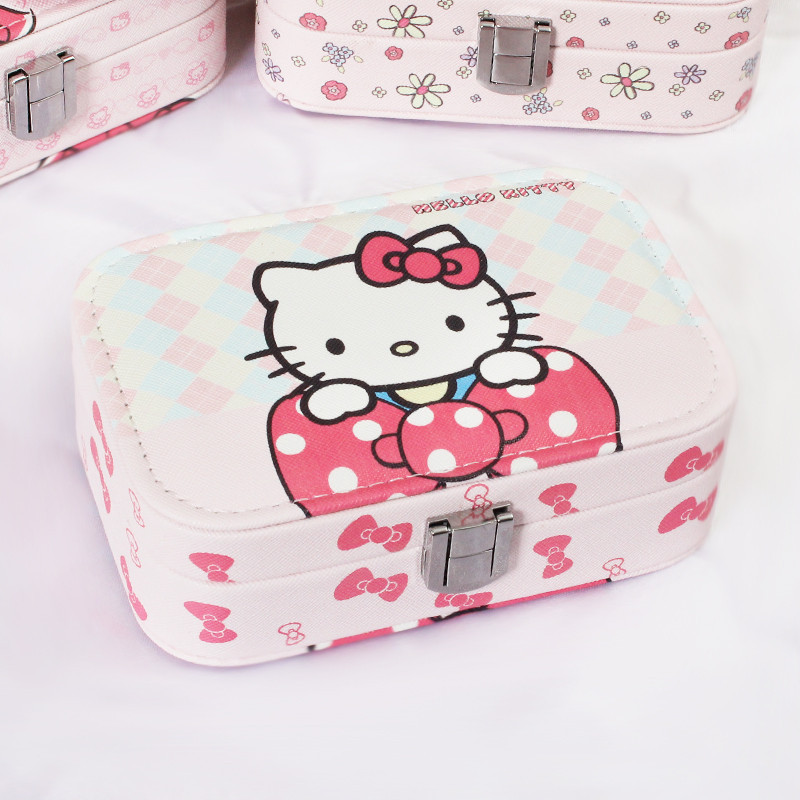 Kitty首饰盒带锁简约便携小耳环盒子手饰品首饰收纳盒戒指耳钉盒_2 kitty粉蝴蝶
