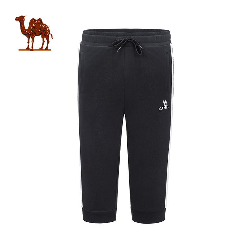 camel骆驼户外新款运动 男款运动时尚撞色休闲 七分卫裤松紧塑形小脚裤 3XL 黑色
